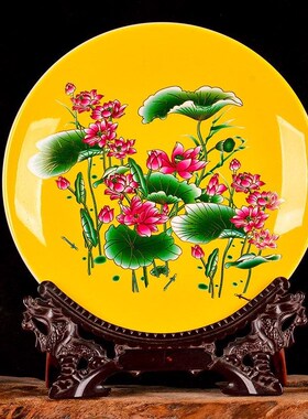 优选镇陶瓷c器红色牡丹坐盘摆盘家居客厅玄关电视柜装饰品喜庆*