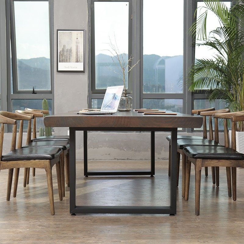 实木会议桌长条桌工业风办公室家具长方形大桌子原木办公桌椅组合