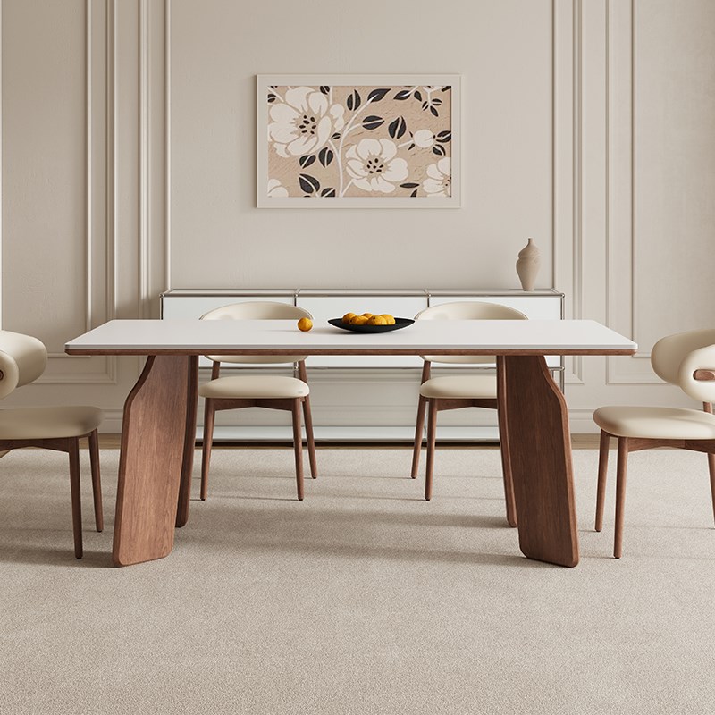 德利丰实木岩板餐桌家用法式现代简约高端全托小户型原木吃饭桌子