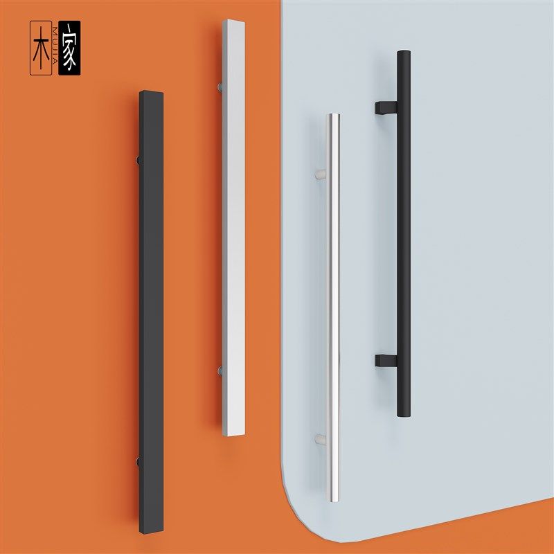 现代简约加厚不锈钢有无框玻璃门拉手银黑色商店酒店对装大门拉手