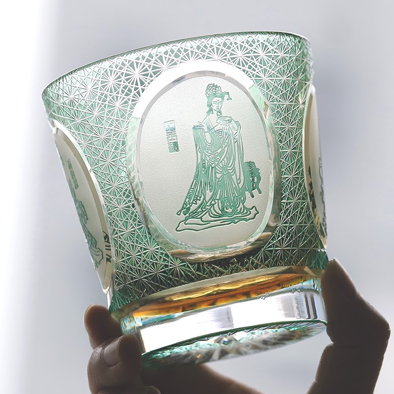 金致江户切子手工雕刻水晶玻璃威士忌酒杯国潮风传统工艺四大美人