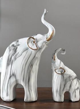 简约创意理石纹HBQ象吉祥大家居摆件简厅约客玄关树脂大装饰工艺