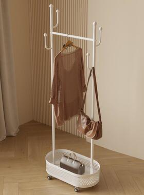 特厚承重地铁衣架脏衣篓挂衣落架移动式带轮衣服帽架卧室URA衣挂