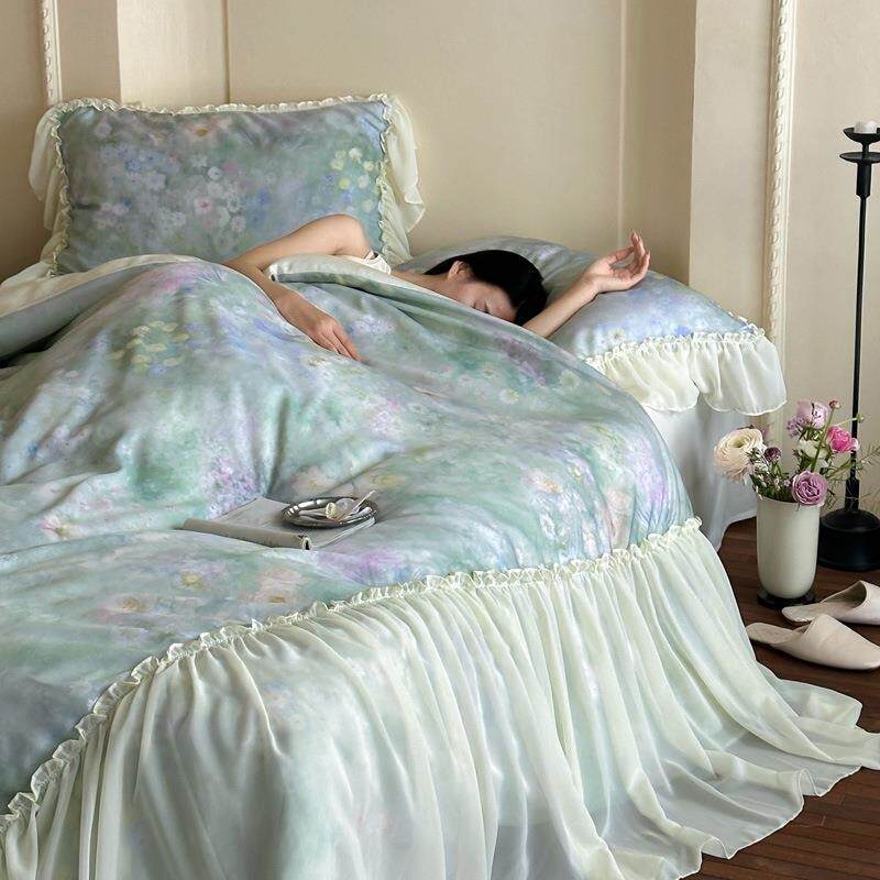 可可西莱赛尔法式闺房里肤风床雪纺花边款仙女BJR飘逸四件套亲裸