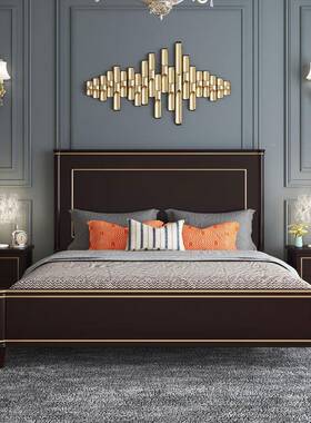 美式轻奢实qx木床白色8婚床法式复古黑储物高箱床色主1.卧m双人大