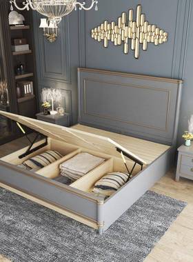 美式轻奢实木婚主卧1.8m双人大床白色床法式古黑IRM色储床物复高