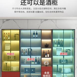 书柜带玻璃展示门酒柜轻奢定985用制家客厅一整墙到顶书架实体木
