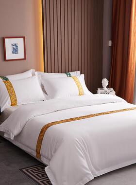 A6色南L通家纺酒店四件F7687M套宾馆布草条纯棉白贡缎定制民宿