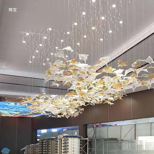 餐厅吊灯现代简水约晶玻大璃饭店枫灯装饰售楼部堂过道叶创785垒