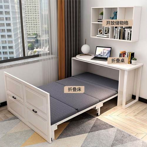 现代桌多944功电脑办能公书叠柜组合隐形折叠午休床书柜书桌折床