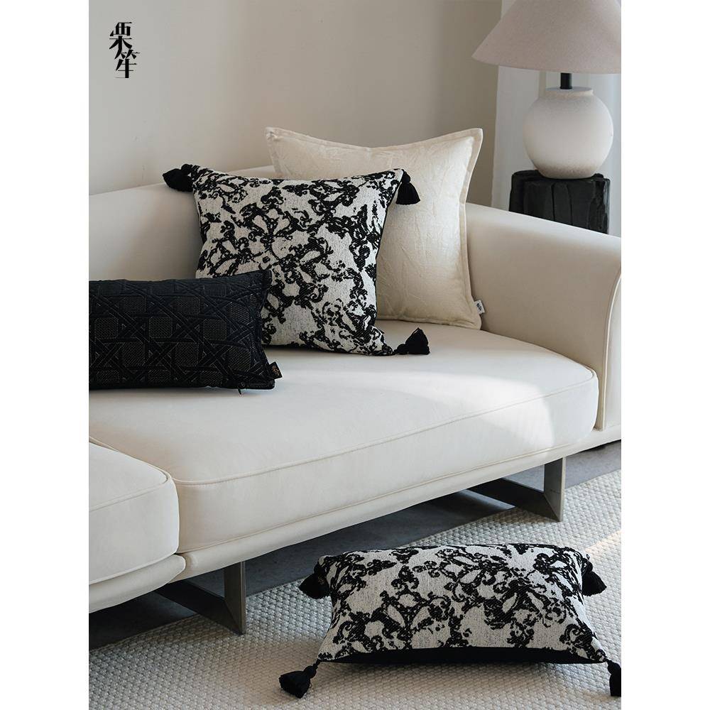 合法式复古流苏抱枕HYklrexw客厅发黑白组抱师枕设计靠枕沙民宿靠