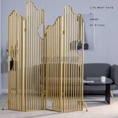 轻奢铁艺屏风客厅透光镂空金属折屏可移动现代简约新中式 山水隔断