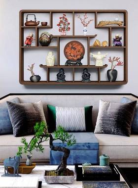 实木式中墙上置架博古架摆件多宝阁架格子子物架茶具架MY020210新