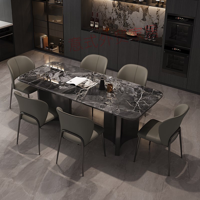 大理石餐桌家用高级感设计师椅子意式极简现代简约超晶石餐桌椅子