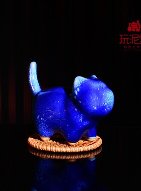 禹州神垕钧瓷玩泥堂艺术馆窑变茶台动物桌面小礼品小摆件钧瓷猫