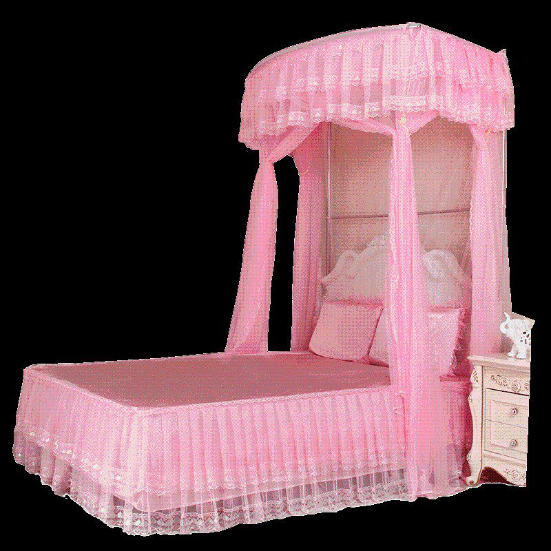 九洲华美U型伸缩蚊帐加密加厚宫廷三开门不锈钢落地支架1.8床婚庆