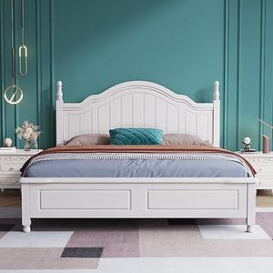 现代简储约白色实木床1.8m家油用主卧室1.5m单双人物奶H9风婚美式
