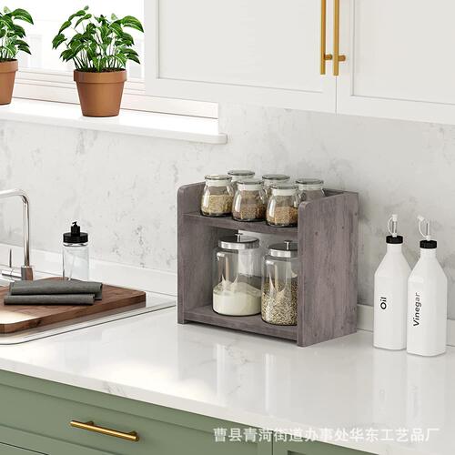 欧式木质收纳架厨房台面香料架2层柜台立式木架洗漱用品整理架