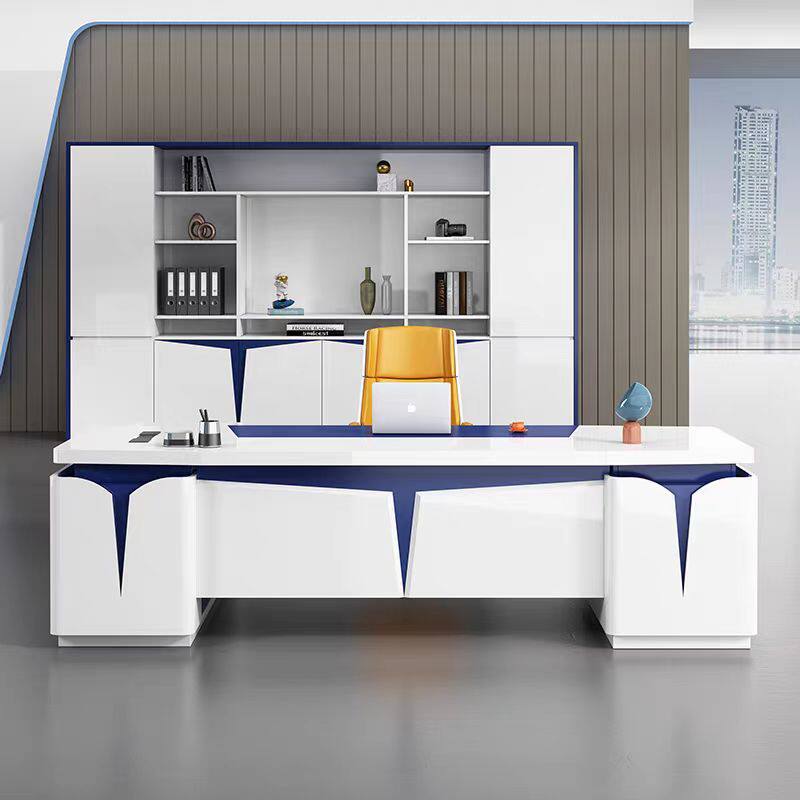 时尚烤漆办公桌简约现代白色老板桌椅组合总裁桌经理主管桌大班台