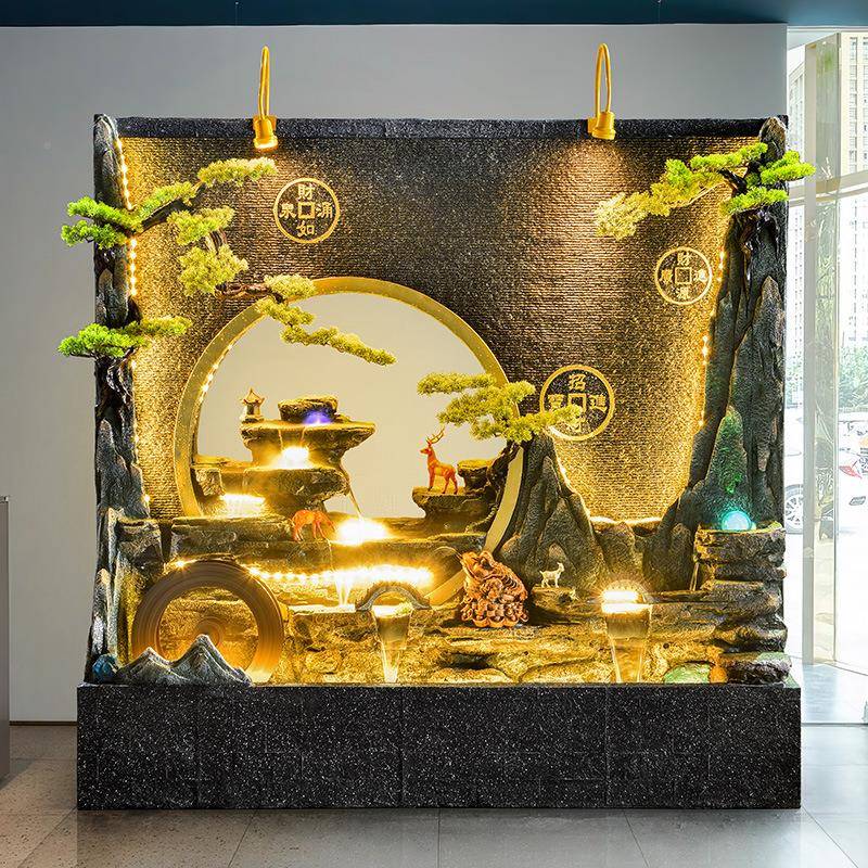 大型流幕墙假山水地喷泉摆件庭公司院办公室酒店玄关TNB隔断落水
