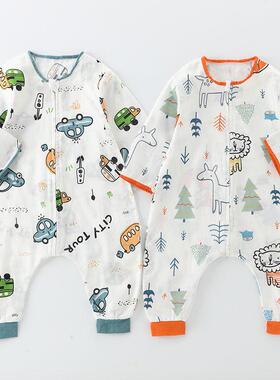 跳睡袋儿童季婴儿纱布夏款二四XY100446六层薄棉宝防宝分腿春秋惊