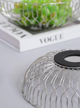 轻不奢约不锈钢果篮客厅家用几摆件锈钢置物篮面简包篮tlzn%fgu沥