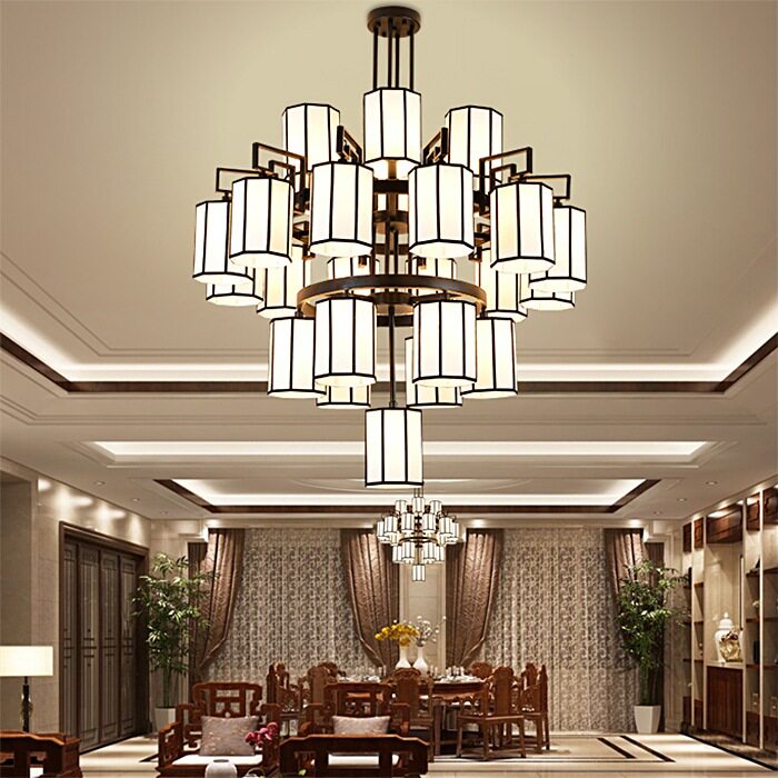 现代新中式客厅吊灯仿古酒店茶楼大吊灯别墅复式餐厅铁艺灯具1039