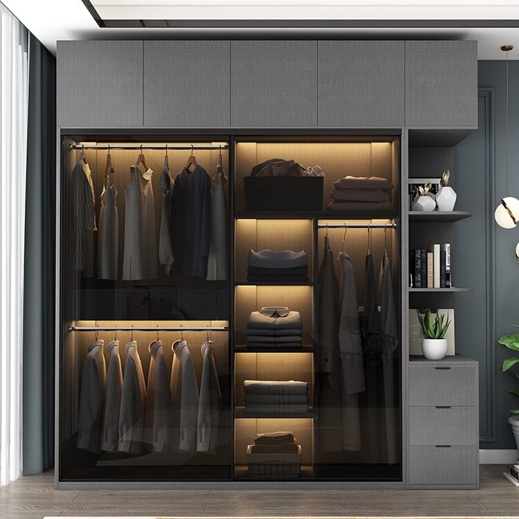 现代简约玻璃推拉门卧室衣柜