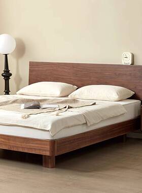 北美胡桃木圆角现代简约米全实木1.8米悬浮CH-128床双人婚床黑2.2