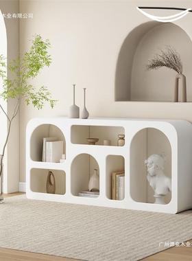 客厅置物架子落地展示柜白色品陈柜法产列UBC式书柜小拱形柜洞穴