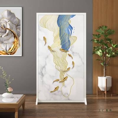 新中式约QFH布现代隔断入户移艺遮挡客厅木简质屏风玄关装饰动座