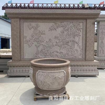 花石雕03010影墙浮壁雕工艺大理石岩石屏风别墅自岗建房入门隔断