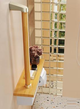 卫纸生间多功能扶扶手原木巾架所55167防水带实木手置物收厕纳盒