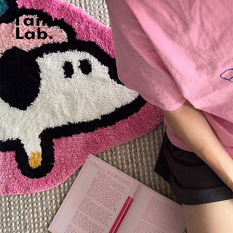 多巴胺粉色小狗地毯植绒保暖客厅地垫可爱卧室床边毯TNTU研究所