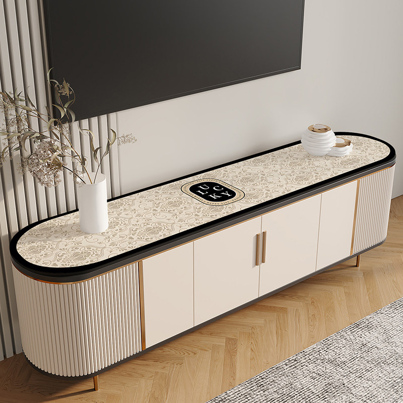 奶油风椭圆形电视柜垫pvc免洗防水桌垫长条桌布茶几台面保护垫子