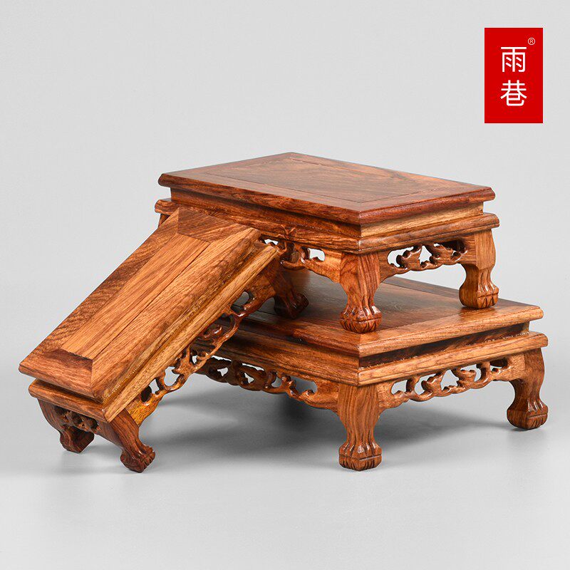 实木质长方雕刻紫砂壶摆件底座工艺品奇石文玩底托花瓶红木底托架