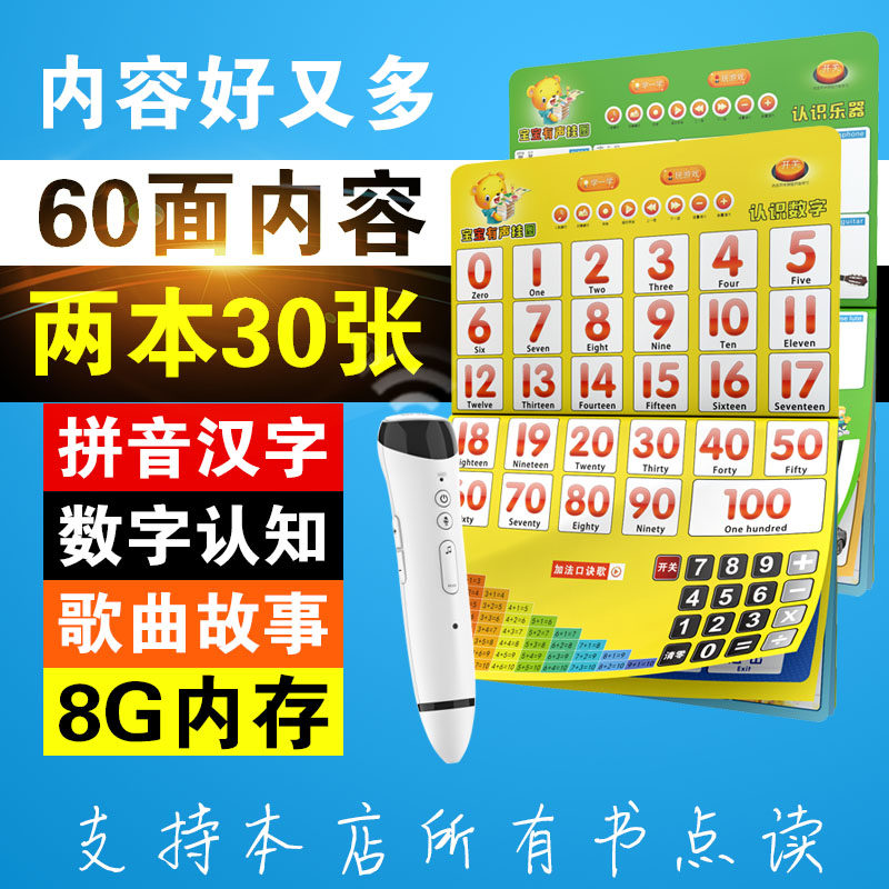 宝宝幼儿童拼音有声挂图早教发声音挂图0-3岁认知识字卡片字母表