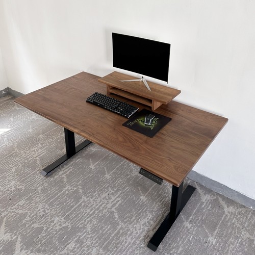 北美黑胡桃木智能电动升降桌家用学习电竞桌站立办公定制实木桌面