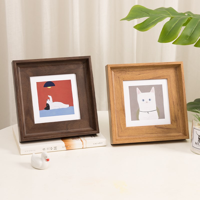 正方形相框加打印照片diy5寸寸7寸8拼图框画框挂墙创意复古摆台