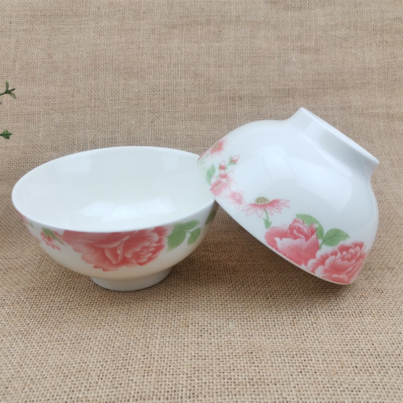 老式碗5英寸碗家用陶瓷米饭碗中式红花面碗小汤碗高脚防烫可微波