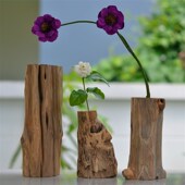 泰国创意木头段花瓶打孔插干花小摆件家居客厅玄关办公装 饰