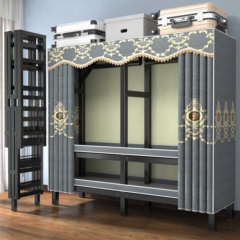 挂布简易免安装衣柜家用卧室折叠衣橱组装出租房结实耐用钢架结构