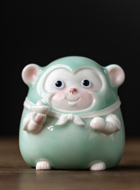 久造创意可爱猴子趣味小摆件家居客厅办公桌面陶瓷工艺品装饰摆设