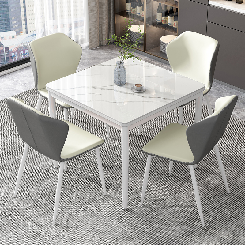 岩板方餐桌正方形家用小户型饭桌休闲洽谈会客阳台简约餐桌椅