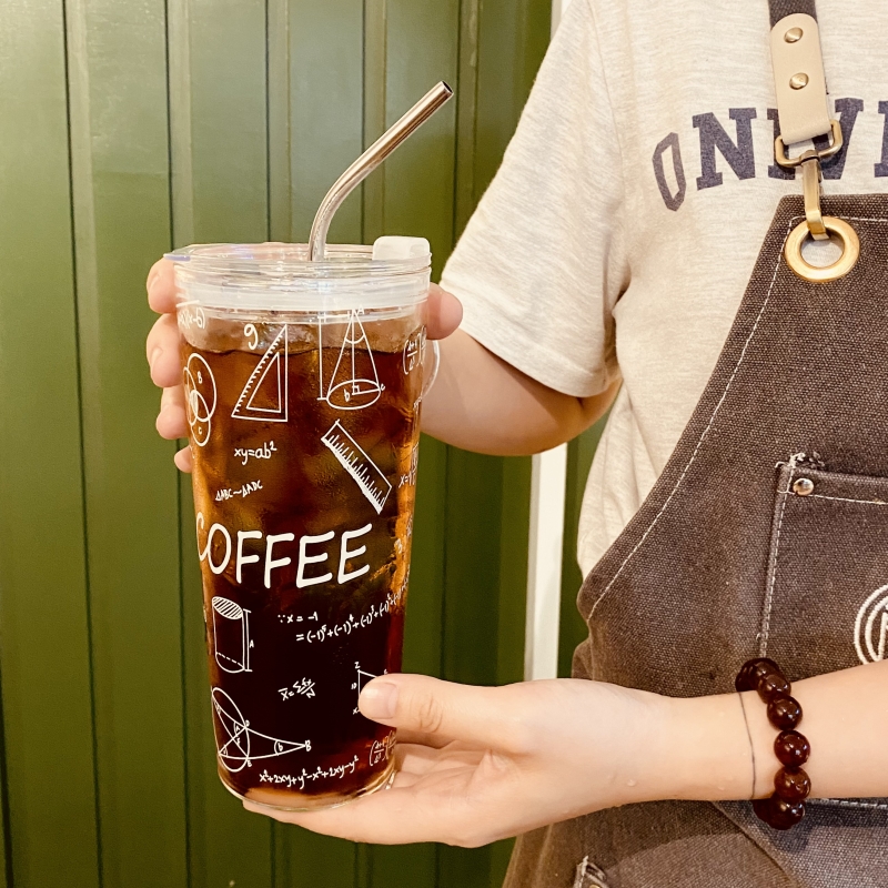 层玻璃杯带吸管水杯夏季女大容量办公室杯子耐高温奶茶杯冷饮杯