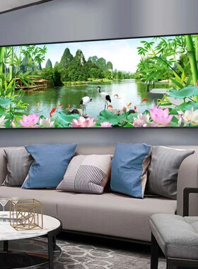 竹报平安客厅沙发背景墙挂画中式竹子风景卧室床头壁画横版装饰画