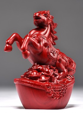 红花梨木雕马摆件实木质马到成功家居客厅办公桌面摆设红木工艺品