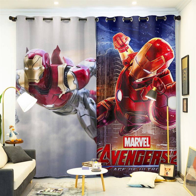 细麻2021年新款钢铁侠成品窗帘免打孔半遮光卧室定制防风隔热飘窗