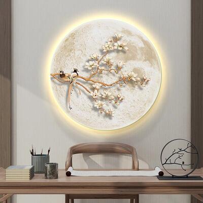 新中过式玄NUD装饰画入厅户走廊道圆形led灯画高档寓关意好餐壁画