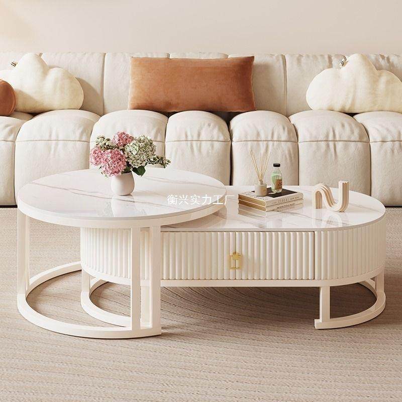 现奶油风用岩板茶几客型厅ZUT家用轻奢代简约小户茶台网红客厅家